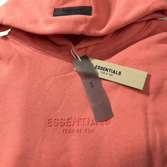 Essentials Fear Of God Relaxed Hoodie Coral Size Large NWT - Picture 2 of 7